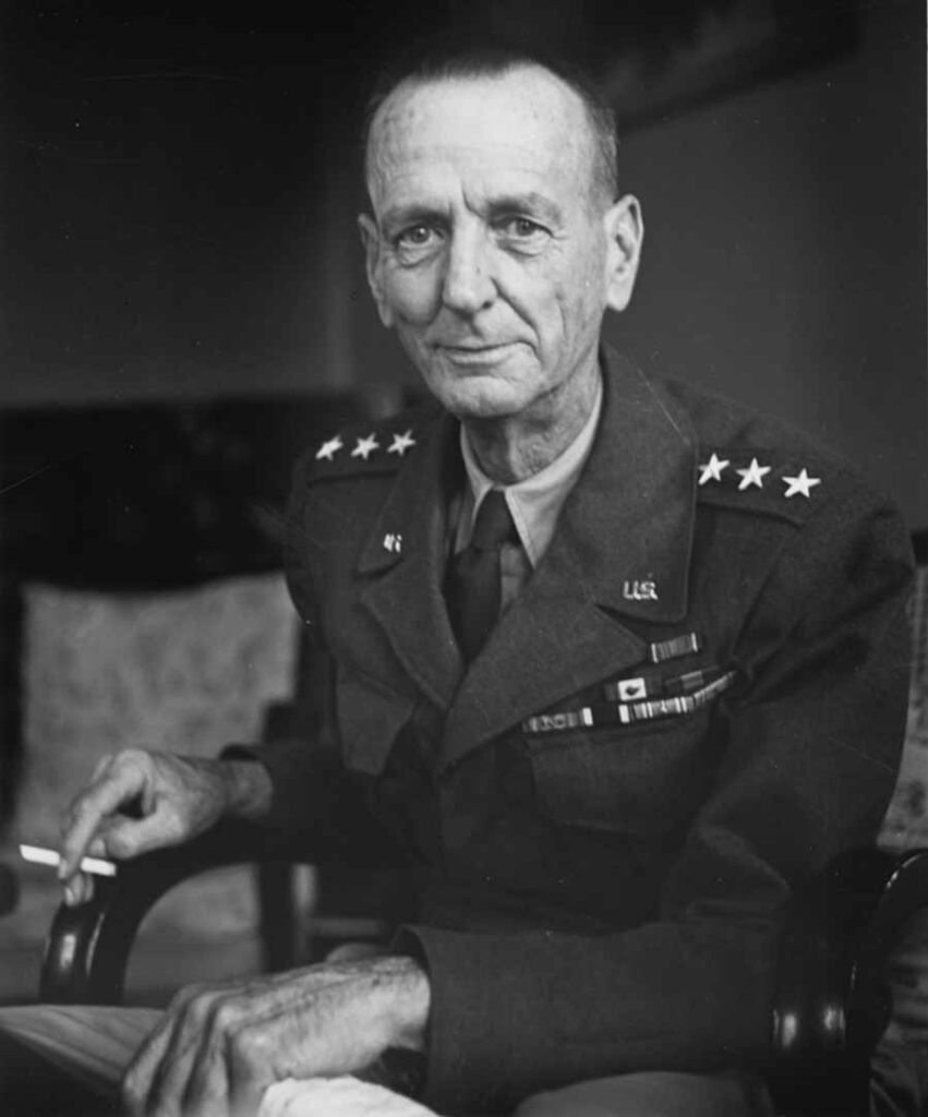 Fort Wainwright was named after General Jonathan M. Wainwright, commander of Allied forces in the Philippines following General Douglas MacArthur’s evacuation in March 1942. Wainwright, who surrendered U.S. and Filipino forces on 6 May 1942 to the Imperial Japanese Army, received the Medal of Honor for his actions in the defense of the Philippines. (National Archives) 